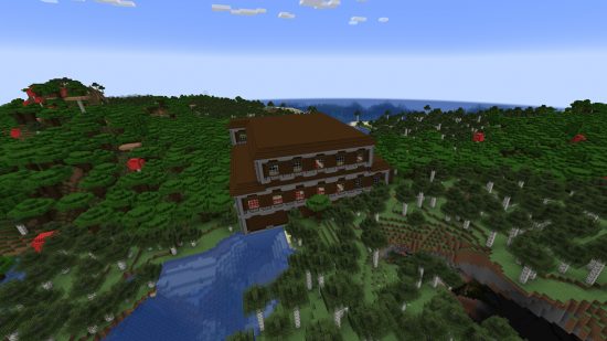 Minecraft seeds: Seed da Mansão do Bosque - uma grande mansão do bosque cercada por árvores.
