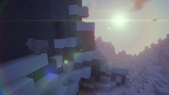 Uma cabra no lado de uma montanha em Minecraft.