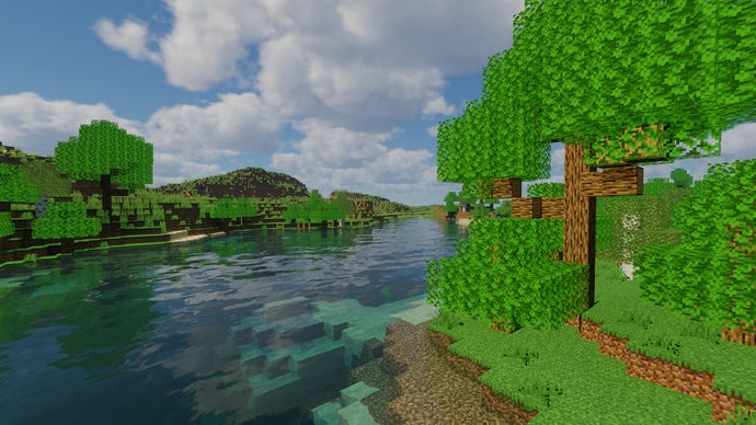 Uma visão detalhada de um rio no servidor Minecraft.