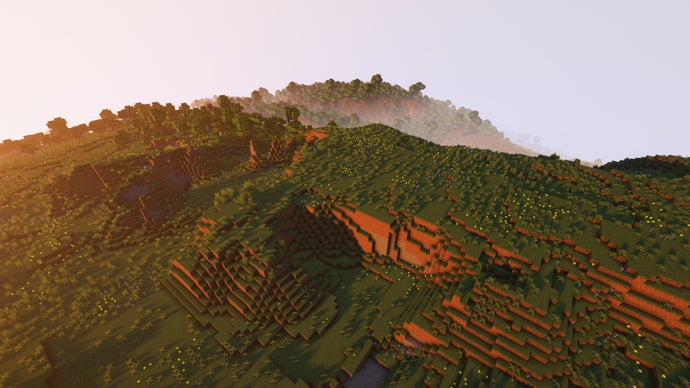 Vista aérea de uma planície no servidor Minecraft.