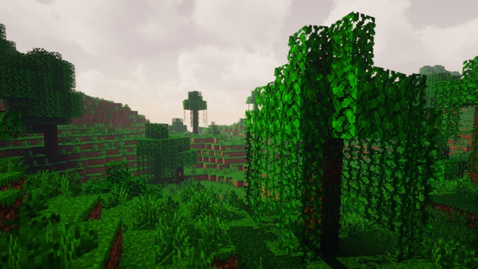 Uma paisagem de selva no servidor Minecraft.