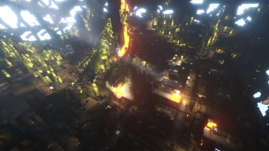 Melhores seeds do Minecraft: Uma mina infinitamente longa se estende de leste a oeste sob uma caverna exuberante.