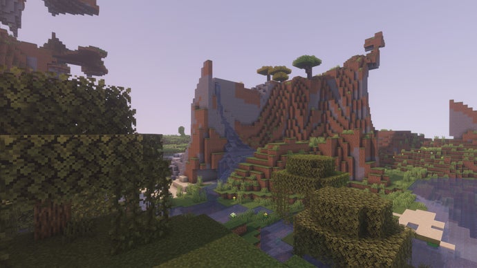 Um bioma de colinas extremas no servidor Minecraft.