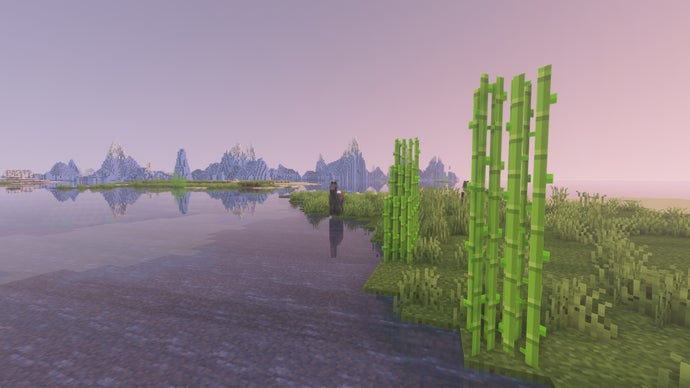 Cana-de-açúcar em uma costa no servidor Minecraft.