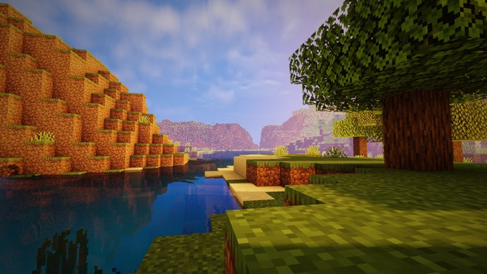 Uma captura de uma paisagem no servidor Minecraft tirada próxima ao solo.